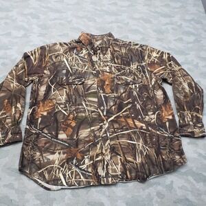 VTG 10X Shirt Mens XL Brown Camo Chamois Hunting Pockets Long Sleeve Button-Up‎